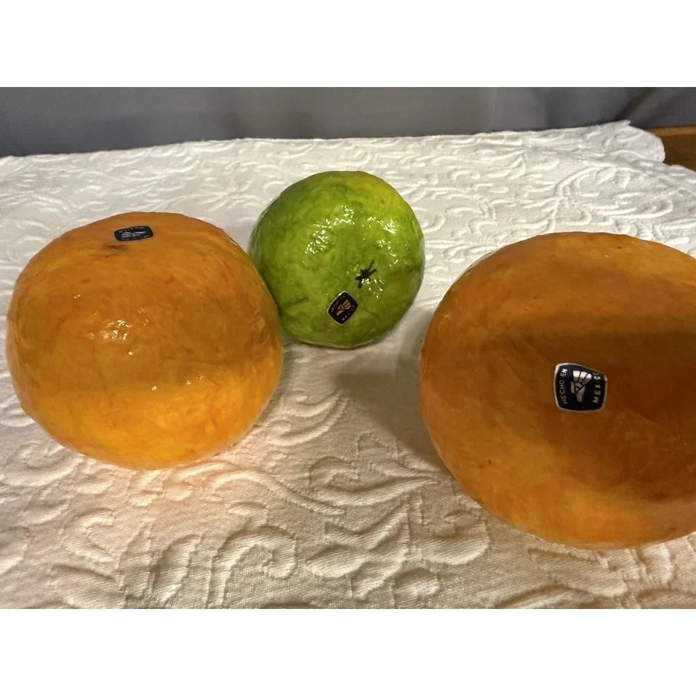 3 Colorful Paper Mache Fruit from Mexico Oranges Pear